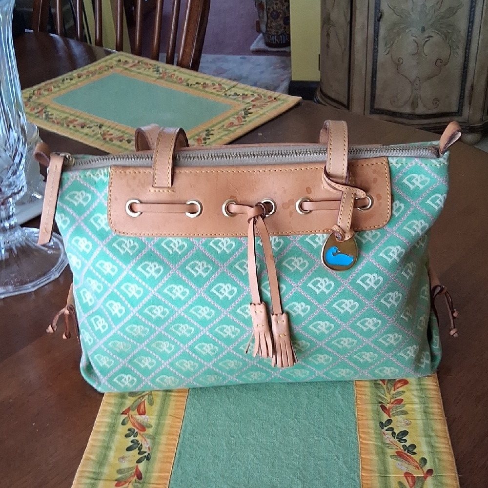 Dooney & Bourke Mint Green and Tan Leather Shoulder Bag